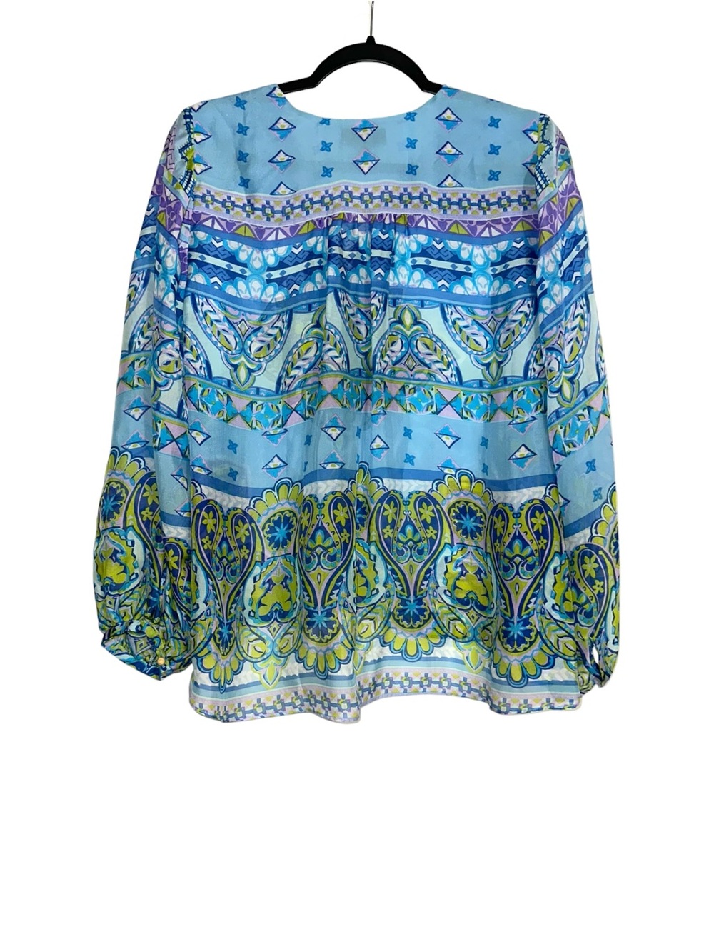 Hale Bob Silk Paisley Print Blue Long Sleeve Peasant Blouse SMALL - Picture 2 of 6